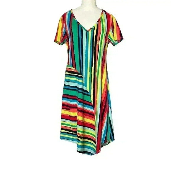 SOFT SURROUNDINGS Womens Happy Place Mixed Stripe Soft Stretch Dress Size Small - Picture 2 of 7